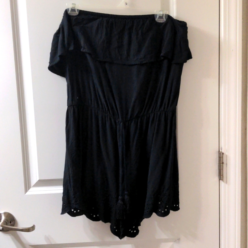 Mossimo Supply Co. Strapless Black Romper with Eyelet Lace Trim Women's Large